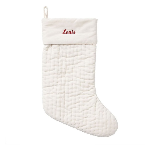 Pottery Barn Channel Quilted Velvet Stocking | Ivory | Small - Picture 5 of 6